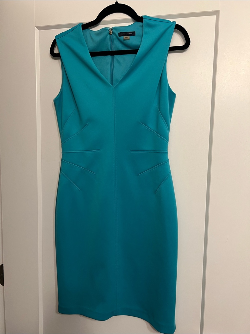 Tommy Hilfiger Teal V-Neck Midi Sheath Dress